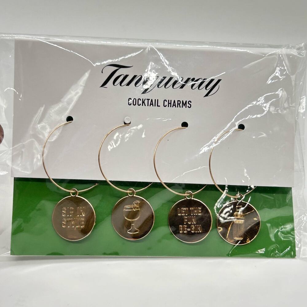 TANQUERAY Gold Tone Cocktail Charms Drink Glassware Wine Glass‎ Accessory Gift